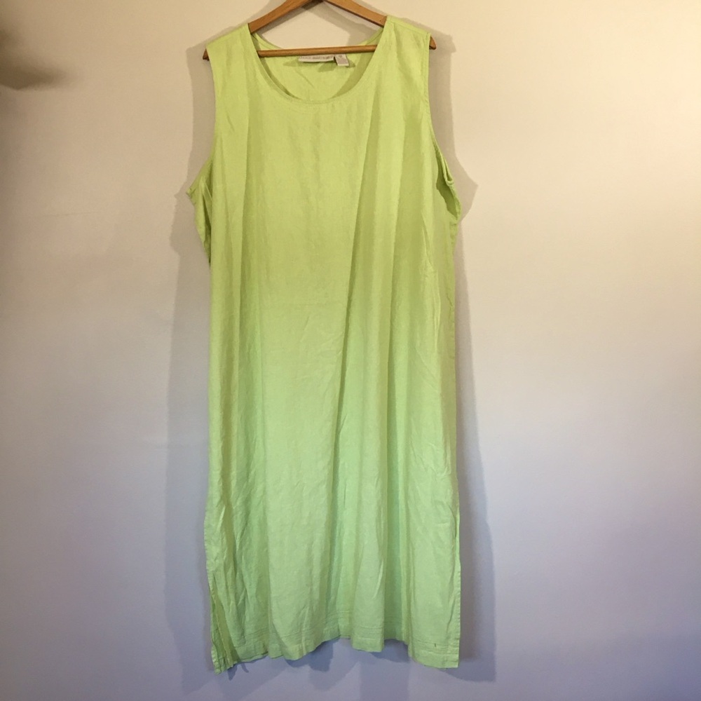 Jane Ashley Linen Blend Pointelle Trim Midi Tank‎ Dress